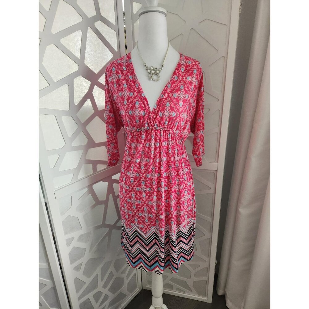Pink Short Dress  Multi-color  3/4 sleeve Geometrical bottom